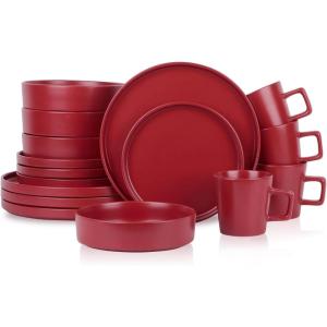 imageStone Lain Coupe Dinnerware Set Service For 4 Black MatteRed