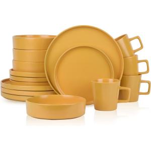 imageStone Lain Coupe Dinnerware Set Service For 4 Black MatteYellow