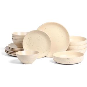 imageStone Lain Lauren Modern Stoneware 32piece Round Dinnerware Set Plates and Bowls Set Dish set for 8 Off WhiteBeige