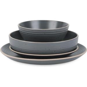 imageStone Lain Lauren Modern Stoneware 32piece Round Dinnerware Set Plates and Bowls Set Dish set for 8 Off WhiteCharcoal
