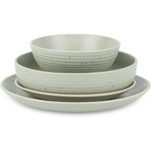 imageStone Lain Lauren Modern Stoneware 32piece Round Dinnerware Set Plates and Bowls Set Dish set for 8 Off WhiteGreen