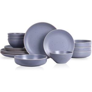 imageStone Lain Lauren Modern Stoneware 32piece Round Dinnerware Set Plates and Bowls Set Dish set for 8 Off WhiteLight Gray