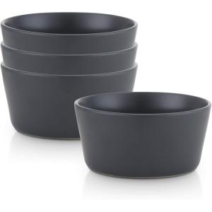 imageStone Lain Stoneware Bowls Set Matte Black 4 Count Pack of 1225 fl ozGrey Matte