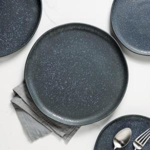 imageStone Lain Stoneware Dish Set Set of 4  Salad Plates Red and BlackGray and Blue