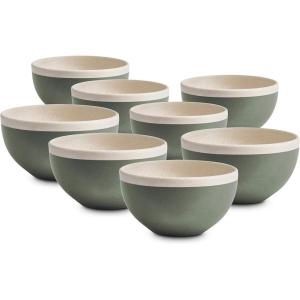 imageStone lain Serenity Stoneware Dish Set 4 Bowls Dark Gray and CreamGreen and Cream