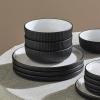 imageChristian Siriano Laro 12Piece Stoneware Dinnerware Set Plates and Bowls Set Microwave and Dishwasher Safe Dish Set for 4 GreenBlack