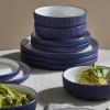 imageChristian Siriano Laro 12Piece Stoneware Dinnerware Set Plates and Bowls Set Microwave and Dishwasher Safe Dish Set for 4 GreenDark Blue