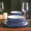 imageChristian Siriano Laro 12Piece Stoneware Dinnerware Set Plates and Bowls Set Microwave and Dishwasher Safe Dish Set for 4 GreenDark Blue