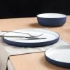imageChristian Siriano Laro 12Piece Stoneware Dinnerware Set Plates and Bowls Set Microwave and Dishwasher Safe Dish Set for 4 GreenDark Blue