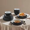 imageChristian Siriano Larosso 12Piece Stoneware Dinnerware Set with Dinner Bowls and Pasta Bowls Plates and Bowls Set Dish Set for 4 Dark BlueBlackWhite