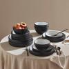 imageChristian Siriano Larosso 12Piece Stoneware Dinnerware Set with Dinner Bowls and Pasta Bowls Plates and Bowls Set Dish Set for 4 Dark BlueBlackWhite