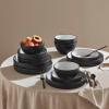 imageChristian Siriano Larosso 12Piece Stoneware Dinnerware Set with Dinner Bowls and Pasta Bowls Plates and Bowls Set Dish Set for 4 Dark BlueBlackWhite