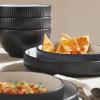 imageChristian Siriano Larosso 12Piece Stoneware Dinnerware Set with Dinner Bowls and Pasta Bowls Plates and Bowls Set Dish Set for 4 Dark BlueBlackWhite
