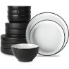 imageChristian Siriano Larosso 12Piece Stoneware Dinnerware Set with Dinner Bowls and Pasta Bowls Plates and Bowls Set Dish Set for 4 Dark BlueBlackWhite