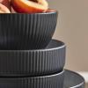 imageChristian Siriano Larosso 12Piece Stoneware Dinnerware Set with Dinner Bowls and Pasta Bowls Plates and Bowls Set Dish Set for 4 Dark BlueBlackWhite