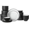 imageChristian Siriano Larosso 12Piece Stoneware Dinnerware Set with Dinner Bowls and Pasta Bowls Plates and Bowls Set Dish Set for 4 Dark BlueBlackWhite