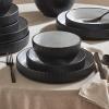 imageChristian Siriano Larosso 12Piece Stoneware Dinnerware Set with Dinner Bowls and Pasta Bowls Plates and Bowls Set Dish Set for 4 Dark BlueBlackWhite