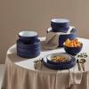 imageChristian Siriano Larosso 12Piece Stoneware Dinnerware Set with Dinner Bowls and Pasta Bowls Plates and Bowls Set Dish Set for 4 Dark BlueDark BlueWhite