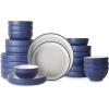 imageChristian Siriano Larosso 12Piece Stoneware Dinnerware Set with Dinner Bowls and Pasta Bowls Plates and Bowls Set Dish Set for 4 Dark BlueDark BlueWhite