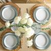 imageChristian Siriano Larosso 12Piece Stoneware Dinnerware Set with Dinner Bowls and Pasta Bowls Plates and Bowls Set Dish Set for 4 Dark BlueGreenWhite