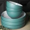 imageChristian Siriano Larosso 12Piece Stoneware Dinnerware Set with Dinner Bowls and Pasta Bowls Plates and Bowls Set Dish Set for 4 Dark BlueGreenWhite