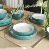imageChristian Siriano Larosso 12Piece Stoneware Dinnerware Set with Dinner Bowls and Pasta Bowls Plates and Bowls Set Dish Set for 4 Dark BlueGreenWhite