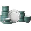 imageChristian Siriano Larosso 12Piece Stoneware Dinnerware Set with Dinner Bowls and Pasta Bowls Plates and Bowls Set Dish Set for 4 Dark BlueGreenWhite