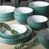 imageChristian Siriano Larosso 12Piece Stoneware Dinnerware Set with Dinner Bowls and Pasta Bowls Plates and Bowls Set Dish Set for 4 Dark BlueGreenWhite