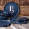 imagePorto by Stone Lain Semplice 12Piece Premium Kitchen ampamp Dining Dinnerware Set Stoneware White Matte Crafted in Portugal Dishwasher and Microwave Safe ScratchResistant Dish Set for 4Macchio  Blue Matte