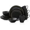 imageStone Lain Clara 16Piece Dinnerware Set Porcelain Burgundy Service For 4Black