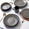 imageStone Lain Daisy Stoneware 32piece Round Dinnerware Set Daisy  White and BlackDaisy  Brown and Black