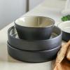 imageStone Lain Elica 12Piece Modern Dinnerware Set Stoneware Plates and Bowl Sets for 4 Blue and GreyBeige and Black