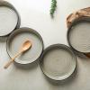 imageStone Lain Elica 12Piece Modern Dinnerware Set Stoneware Plates and Bowl Sets for 4 Blue and GreyBeige and Black