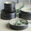 imageStone Lain Elica 12Piece Modern Dinnerware Set Stoneware Plates and Bowl Sets for 4 Blue and GreyBeige and Black