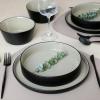 imageStone Lain Elica 12Piece Modern Dinnerware Set Stoneware Plates and Bowl Sets for 4 Blue and GreyBeige and Black