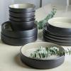 imageStone Lain Elica 12Piece Modern Dinnerware Set Stoneware Plates and Bowl Sets for 4 Blue and GreyBeige and Black