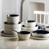 imageStone Lain Elica 12Piece Modern Dinnerware Set Stoneware Plates and Bowl Sets for 4 Blue and GreyBlack and Beige