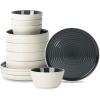 imageStone Lain Elica 12Piece Modern Dinnerware Set Stoneware Plates and Bowl Sets for 4 Blue and GreyBlack and Beige