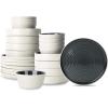 imageStone Lain Elica 12Piece Modern Dinnerware Set Stoneware Plates and Bowl Sets for 4 Blue and GreyBlack and Beige
