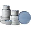 imageStone Lain Elica 12Piece Modern Dinnerware Set Stoneware Plates and Bowl Sets for 4 Blue and GreyBlue and Grey