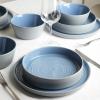 imageStone Lain Elica 12Piece Modern Dinnerware Set Stoneware Plates and Bowl Sets for 4 Blue and GreyBlue and Grey