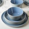 imageStone Lain Elica 12Piece Modern Dinnerware Set Stoneware Plates and Bowl Sets for 4 Blue and GreyBlue and Grey
