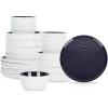 imageStone Lain Elica 12Piece Modern Dinnerware Set Stoneware Plates and Bowl Sets for 4 Blue and GreyNavy and White
