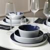 imageStone Lain Elica 12Piece Modern Dinnerware Set Stoneware Plates and Bowl Sets for 4 Blue and GreyNavy and White