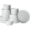 imageStone Lain Elica 12Piece Modern Dinnerware Set Stoneware Plates and Bowl Sets for 4 Blue and GreyWhite