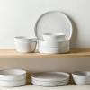 imageStone Lain Elica 12Piece Modern Dinnerware Set Stoneware Plates and Bowl Sets for 4 Blue and GreyWhite
