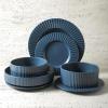 imageStone Lain Lusso Stoneware Dinnerware Set 16Piece  Service for 4 WhiteAsh Blue
