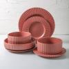 imageStone Lain Lusso Stoneware Dinnerware Set 16Piece  Service for 4 WhiteRedwood