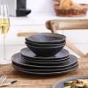 imageStone Lain Serenity 16Piece Stoneware Dinnerware 2Tone Speckles Dark Gray and CreamGray