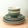 imageStone Lain Serenity 16Piece Stoneware Dinnerware 2Tone Speckles Dark Gray and CreamGreen and Cream